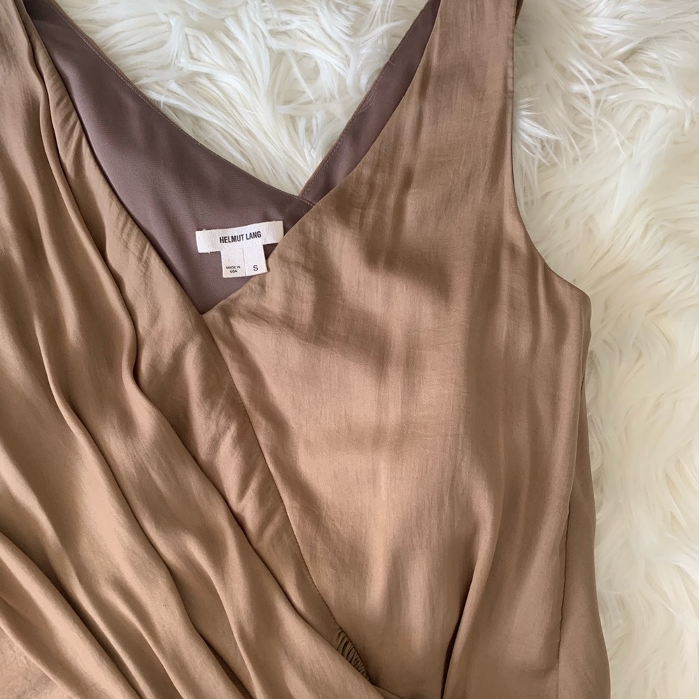 Helmut Lang Asymmetrical Draped V-Neck Tan Blouse - image 4